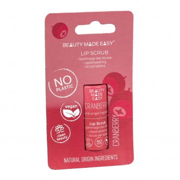 Scrub pentru buze vegan, zero plastic, Cranberry, Beauty Made Easy, 6g